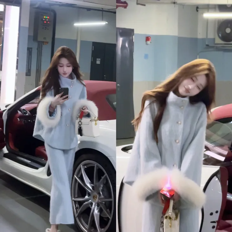 【婷婷】《冰雪奇缘》 生命力蓝 贵气重工拉绒狐狸毛25DK8018【Q】