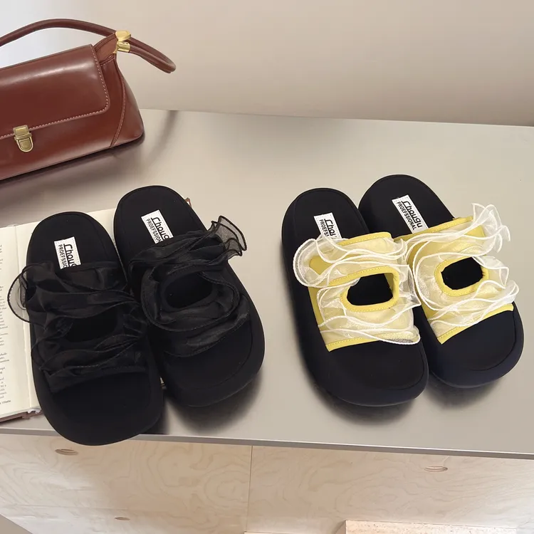 淑女凉鞋拖鞋女夏季外穿松糕厚底套趾蕾丝凉鞋9985