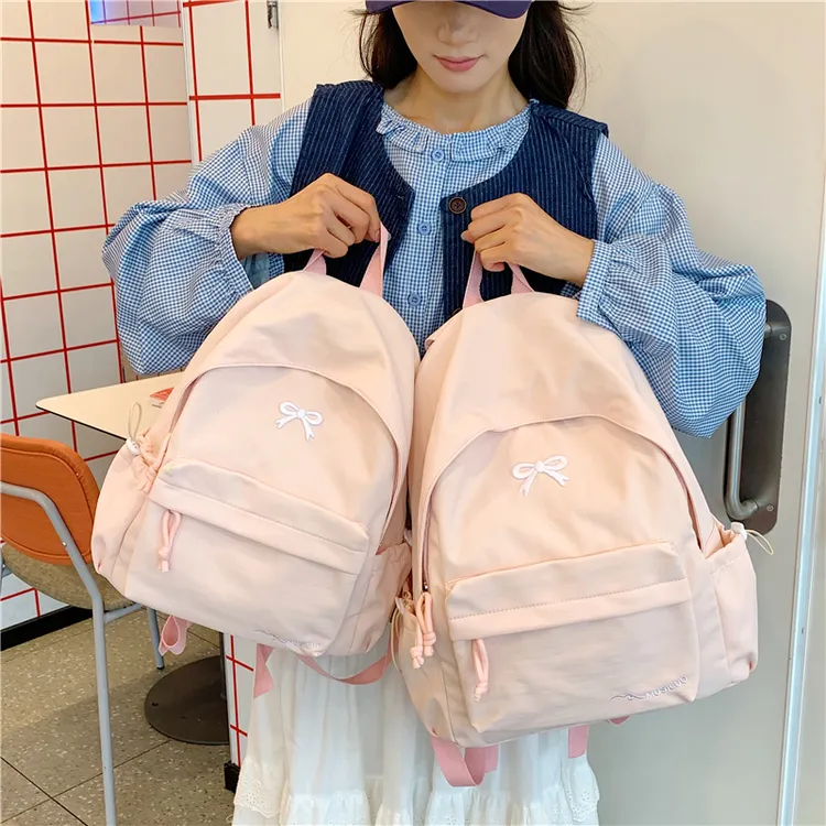 简约纯色休闲学生书包女高颜值少女心外出旅游轻便双肩包电脑包