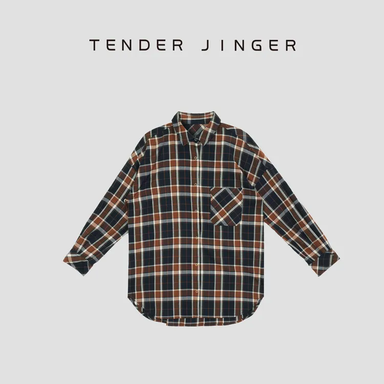 Tender Jinger复古格子宽松长袖衬衫T53XI222D