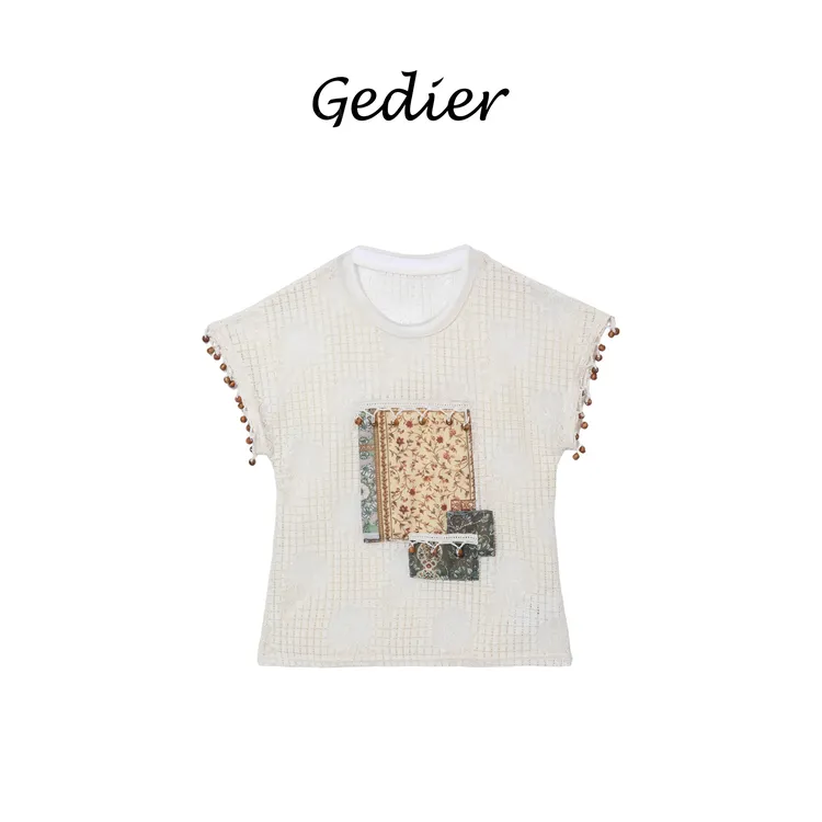 【歌蒂尔】设计师款小众拼接短袖T恤 小众艺术文艺穿搭 TG520930Y