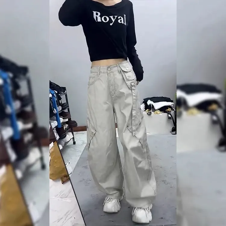 2025年新款工装裤女春夏美式休闲爵士宽松机能户外阔腿运动长裤子
