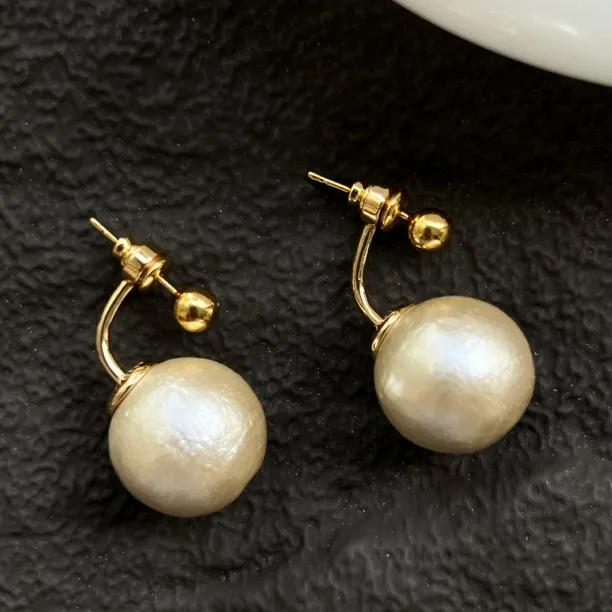 铜合金耳饰 法式优雅气质前后戴一款多戴棉花仿珍珠耳环