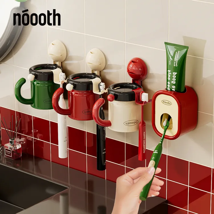 诺室手柄吸盘牙刷漱口杯置物架壁挂式免打孔牙膏家用磁吸杯挂架
