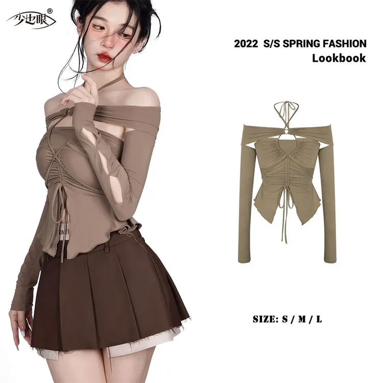 设计感辣妹挂脖吊带背心女春夏新款性感显瘦内搭长袖T恤上衣黑色