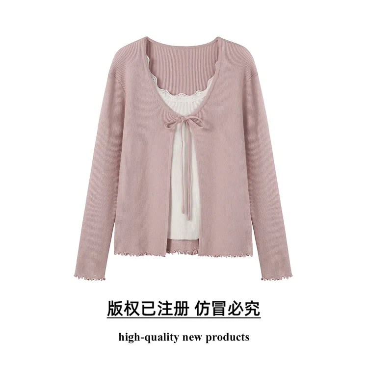 奢姿大码女装2025秋季时尚蕾丝抽绳针织开衫胖妹妹气质减龄款上衣