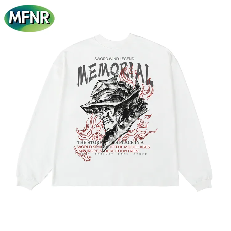 美式复古重磅纯棉打底T恤男秋冬街头设计感圆领宽松休闲长袖上衣