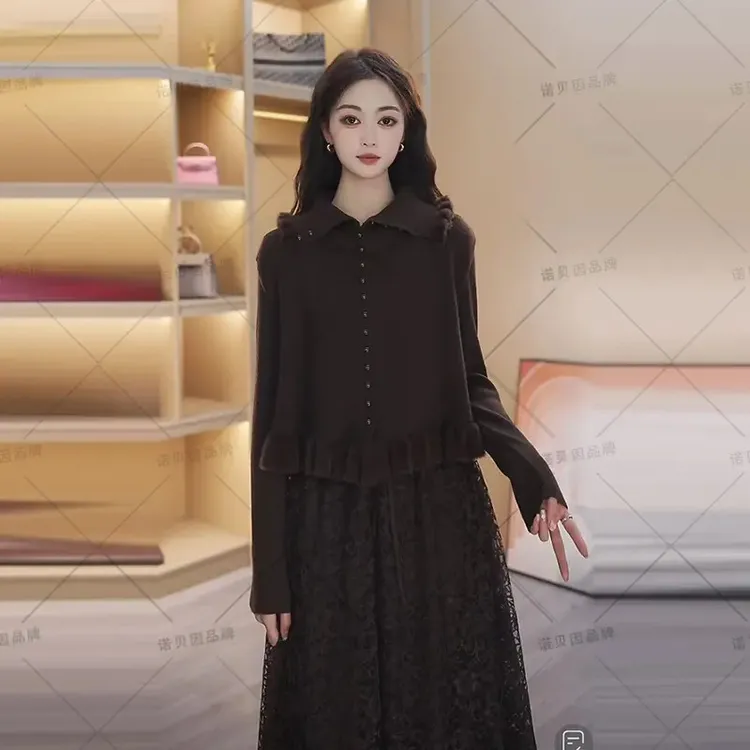 nuobeiyin/诺贝因冬季洋气时髦气质女装针织连衣裙套装NYSY952-1