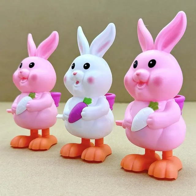 网红上链发条跳跳粉白长耳兔卡通动物可爱婴幼儿宝宝益智学爬1-4