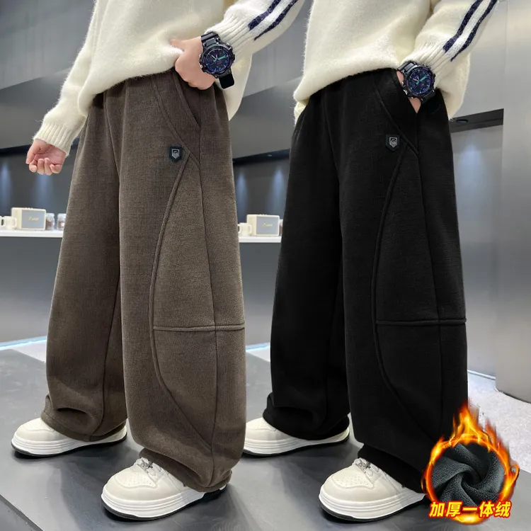 男童裤子秋冬款新款韩版中大童洋气休闲裤儿童一体加绒灯芯绒裤潮