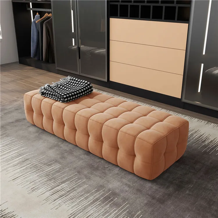 意式轻奢丝绒沙发长凳卧室床尾凳客厅脚踏墩服装店衣帽间换鞋凳子