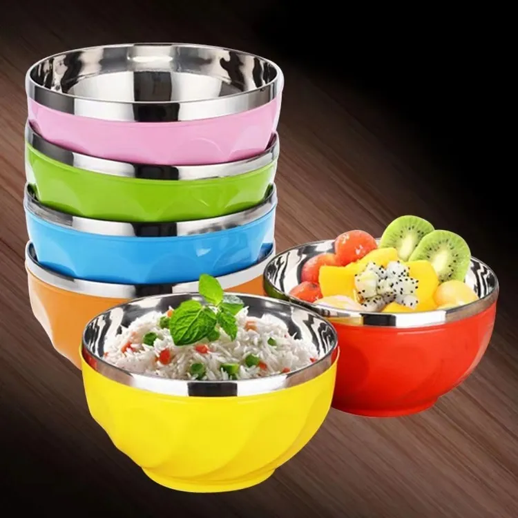 不锈钢碗家用吃饭碗餐具隔热双层防烫大号成人耐摔加厚食堂儿童碗