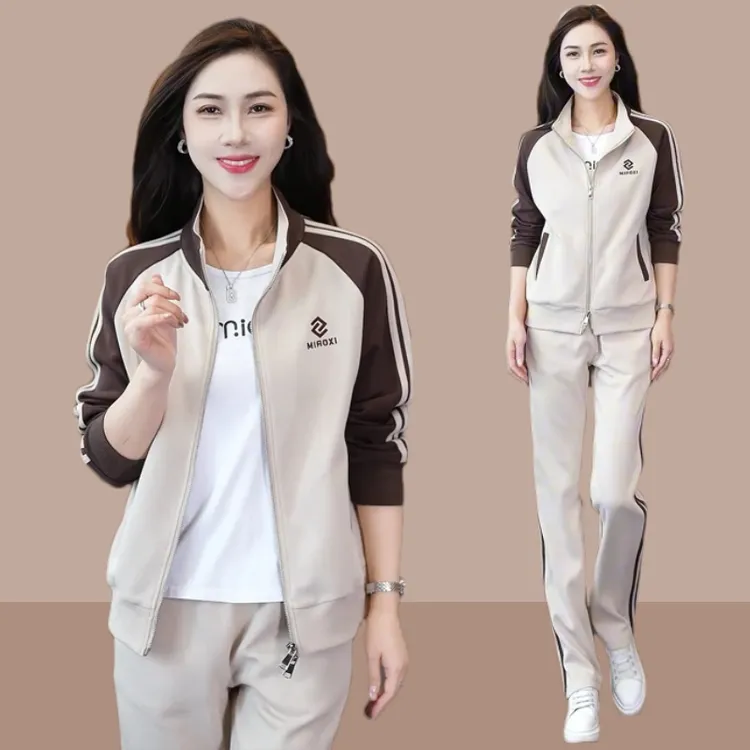 休闲运动服套装女春秋新款洋气宽松中年妈妈减龄显瘦直筒裤两件套