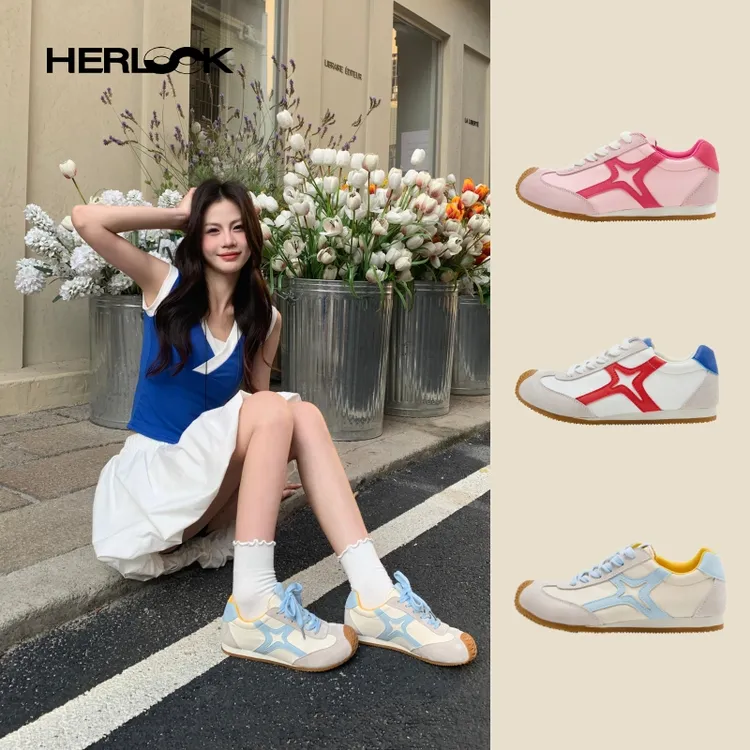 HERLOOK复古软底阿甘鞋女2025新款勃肯头透气松弛感薄底德训鞋