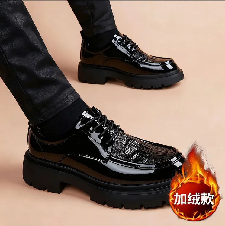 男士商务百搭真皮皮鞋舒适时尚内增高英伦软底舒适系带秋冬款男鞋