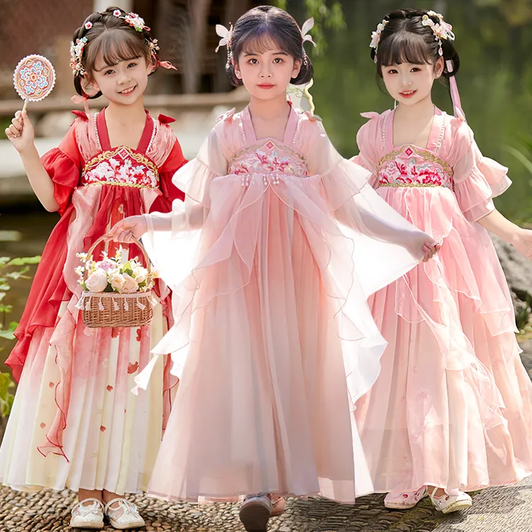 SL2879汉服女童春装新款儿童唐装连衣裙女孩超仙中国风古装春秋