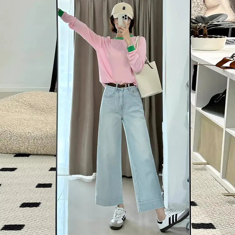 薄款牛仔裤女2025夏季新款莱赛尔天丝高腰显瘦百搭阔腿宽松九分裤