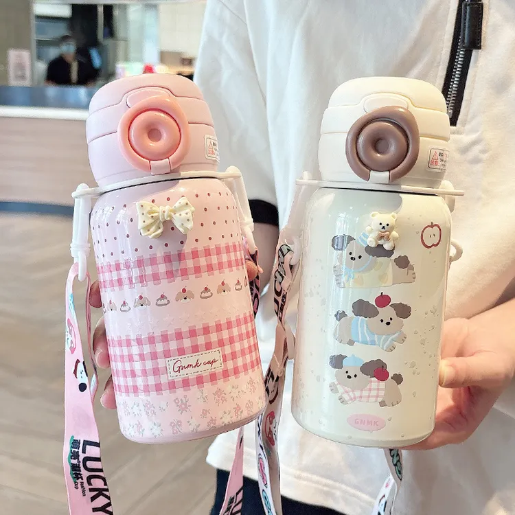 吸管杯女可爱儿童保温杯高颜值2025新款少女心户外斜跨韩版双饮杯