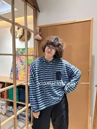 夏沐家条纹百搭连帽宽松休闲T恤35330