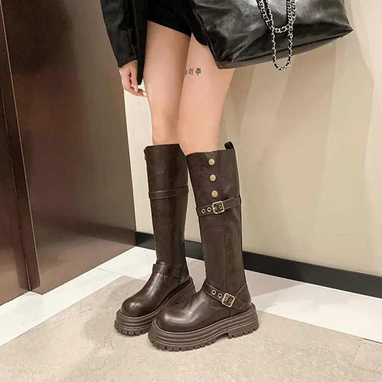 雅丹风穿搭休闲百搭长筒靴女2024秋冬新款小众时尚厚底增高时装靴