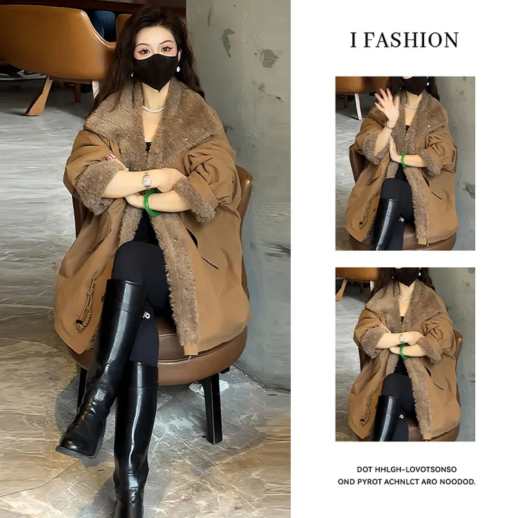 时尚大毛领保暖棉服女士2025年冬季新款加厚大码宽松百搭棉衣外套