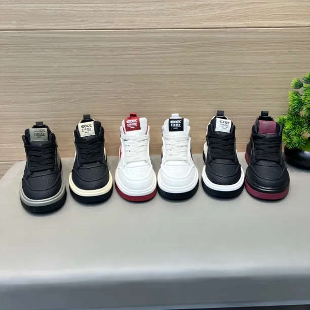 中帮男鞋2025新款皮面系带潮流厚底增高鞋百搭运动休闲男鞋板鞋