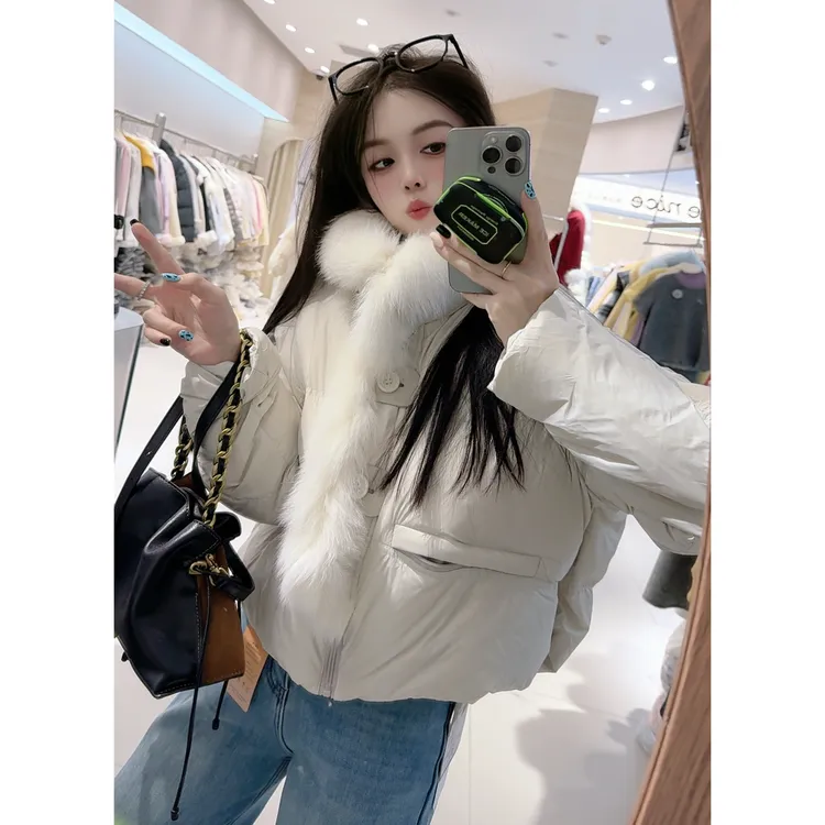 00708法式立领狐狸毛羽绒服