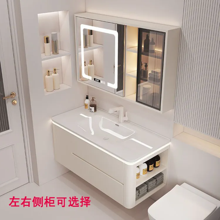 新款侧边收纳洗手池卫生间洗漱台面浴室柜陶瓷一体盆洗脸盆柜组合