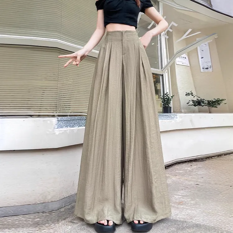 杏色速干山本阔腿裤女夏季薄款松弛感高腰显瘦日系慵懒垂坠感裤子