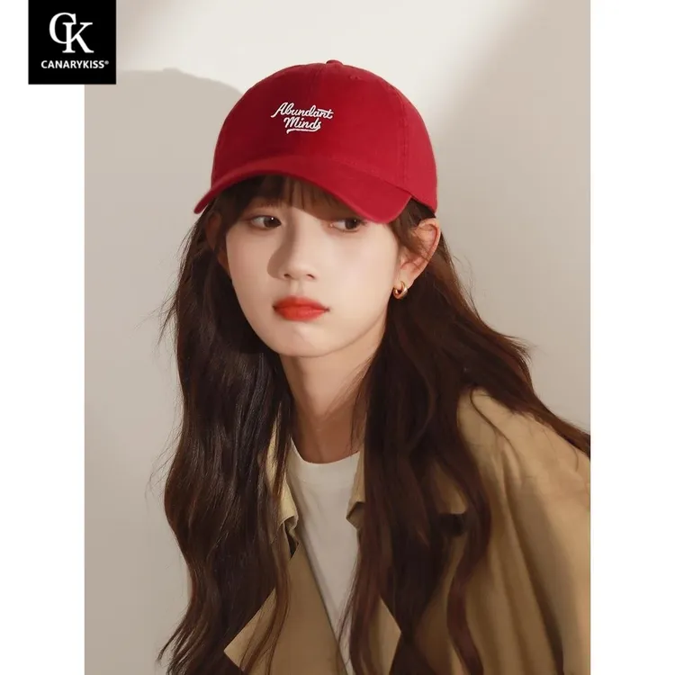 Canary Kiss韩国简约潮牌棒球帽女生显脸小鸭舌帽气质酒红色帽子