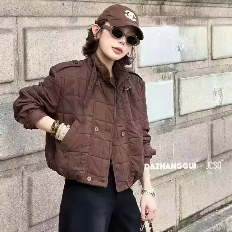 6786#冬季设计感百搭时尚女款风保暖衣菱格棉服棉衣加厚休闲外套