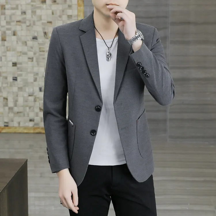 2025秋冬新款男士百搭休闲时尚俩粒扣修身长袖单件西服加绒可选 