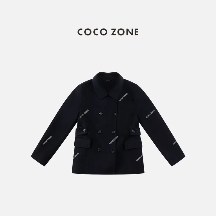 COCO ZONE 刘一一 高级感简约女士双排扣翻领呢子外套CD2A2010