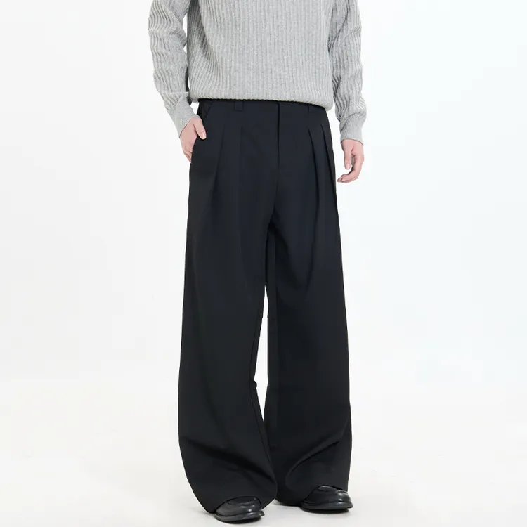 CDDR新贵老钱风立体褶皱纯色垂感西裤简约宽松百搭通勤休闲长裤子