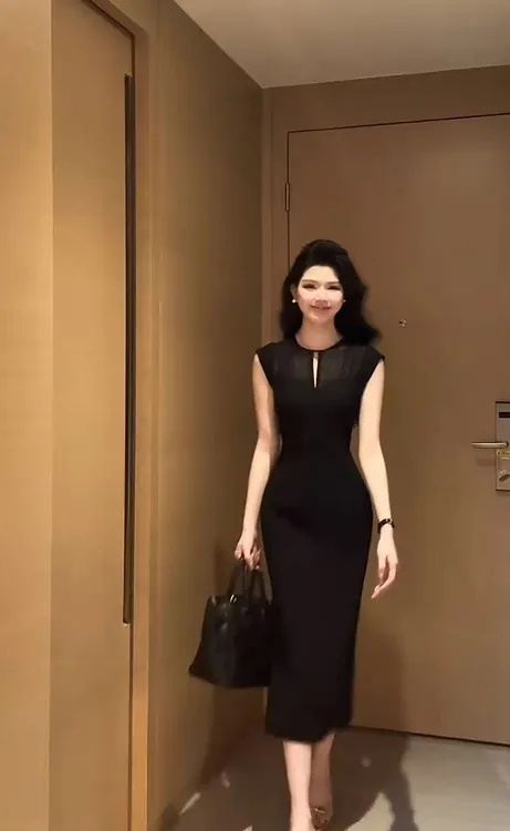 【纤星夜语】设计感拼接高级简约时尚气质修身显瘦连衣裙2600款