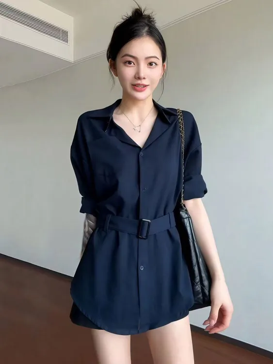 大码胖MM法式复古长袖衬衫女夏季新款绑带收腰显瘦设计感别致衬衣