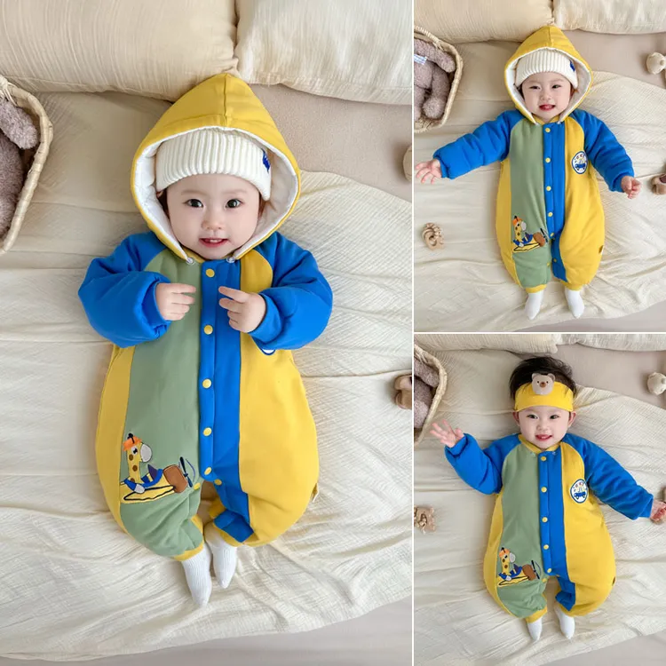 婴儿夹棉连体衣秋冬款加厚保暖新生儿宝宝冬季哈衣爬服外套外出服
