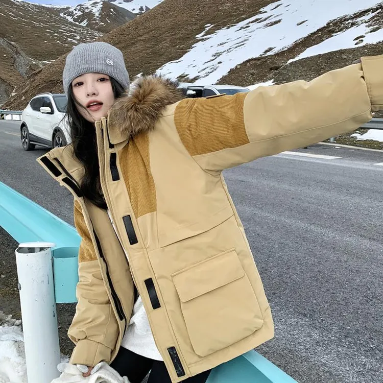 亮秋世羽工装羽绒服女中长款2025新款冬装加厚毛领白鸭绒派克服