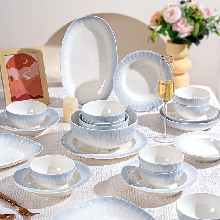 78件罗兰釉下彩碗碟盘套装家用餐具高颜值碗盘乔迁碗筷碗具送礼