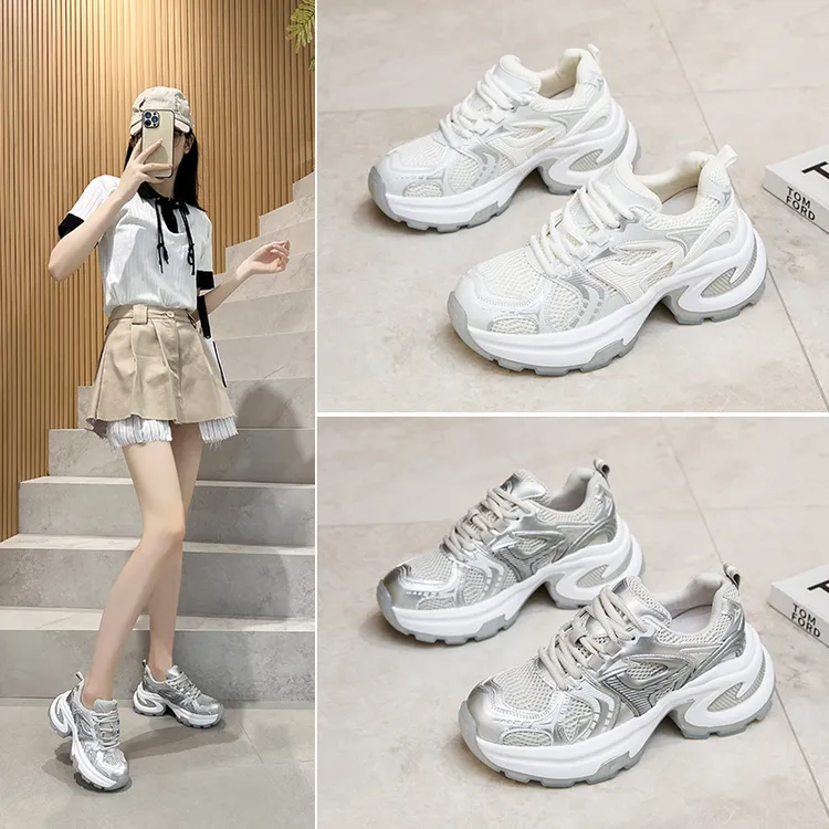 万达撤柜头层牛皮老爹鞋女2025新款运动休闲小白鞋女德训鞋阿甘鞋