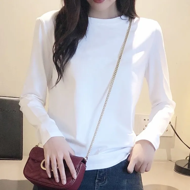 纯棉长袖显瘦上衣T恤女春秋冬纯色内搭打底衫韩版学生外穿上衣服