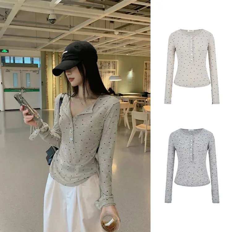 Moses Queen/魔西女王波点长袖防晒微透T恤女夏季显瘦休闲上衣服