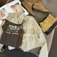 Barbie Siyu【秋季拿铁】96353秋季格子衬衣加字母背心显瘦两件套