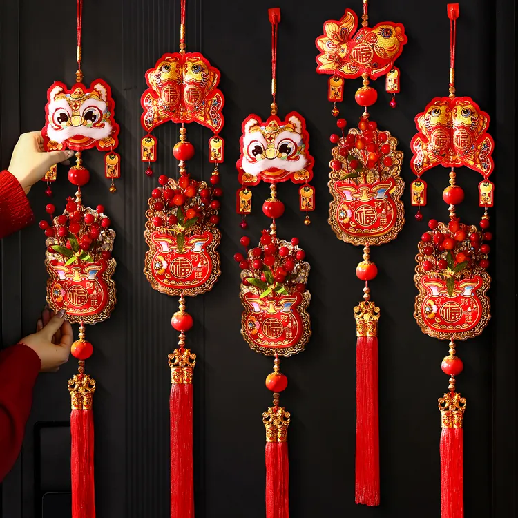 醒狮柿子挂饰2026马年春节红果福包大门挂件新年装饰过年客厅年货