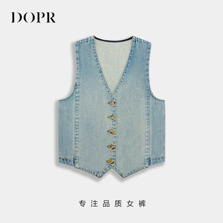 牛仔马甲复古水洗百搭V领无袖背心女 8385