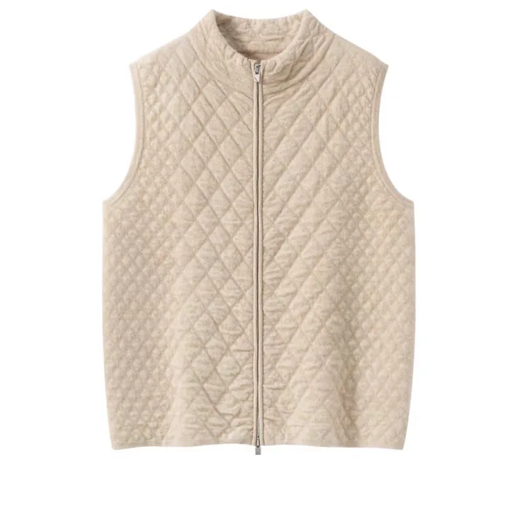 提气质--100山羊绒菱形格空气层双层加厚内搭外穿马甲针织开衫