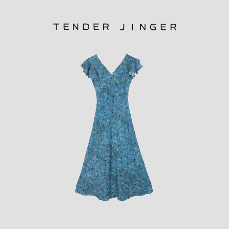 Tender Jinger茶歇法式碎花真丝连衣裙T52SZS30712
