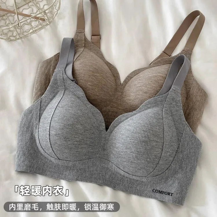 维多利亚秋冬磨毛无痕舒适内衣女小胸聚女士本红女调整型显小内衣