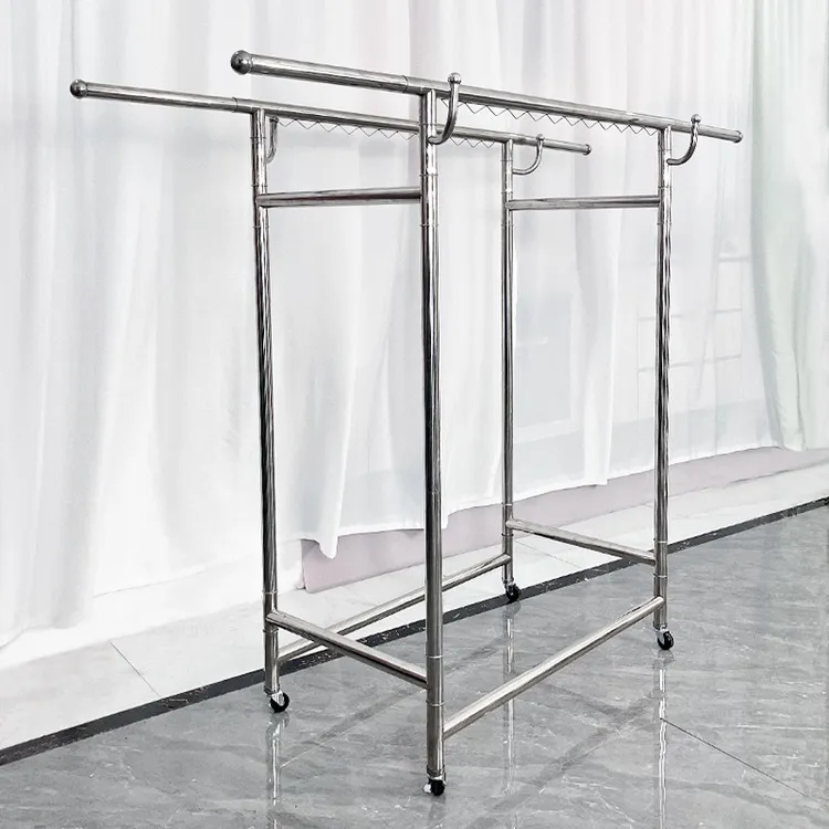 双杆衣帽钩款不锈钢晾衣架置物架可伸缩衣架鞋架耐用方便收纳凉鞋