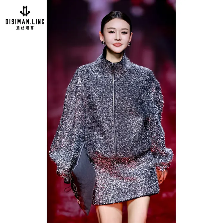 【迪丝嫚苓】黑银色棉外套气质时尚休闲百搭保暖小众优雅原创风设计